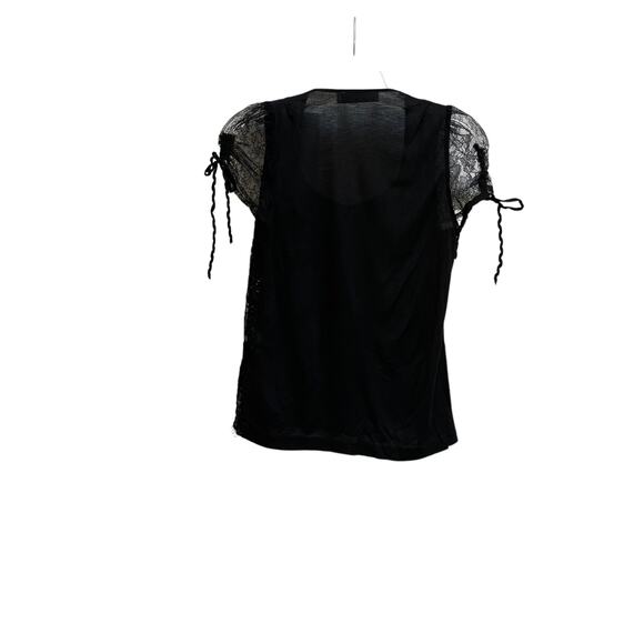 Valentino Black Beaded Square Neck Sheer Short Sleeve Top Size 6 - Picture 6 of 13